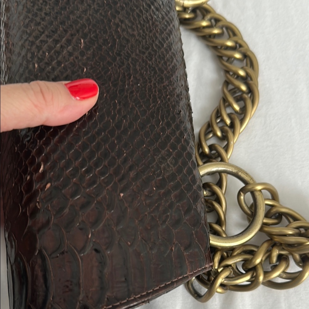 Jalda Brown Snakeskin and Gold Chain Strap Clutch Shoulder Bag EUC - Picture 7 of 7